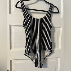 H&M black and white striped one piece swimsuit